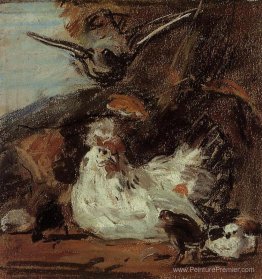 Une poule et ses poussins (après Melchior D'Hondecoeter)