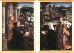 Donateur avec saint Nicolas et sa femme avec saint Godelina