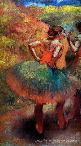 Deux danseurs en jupes vertes, paysage