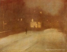 Nocturne dans la neige grise et dorée à Chelsea