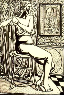 Nude assis et autoportrait de l'artiste