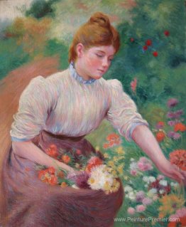 Fille cueille des fleurs