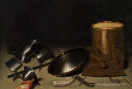 Nature morte avec armure, bouclier, hallebarde, épée, veste en c