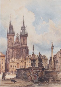 Vue de la place de la vieille ville avec l'église de Prague, ils