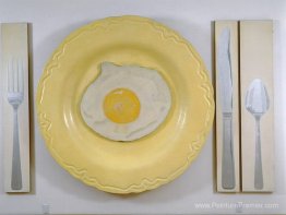 Œuf sur assiette avec couteau, fourche et cuillère