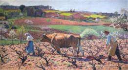 Les ouvriers préparent les vignes en Quercy