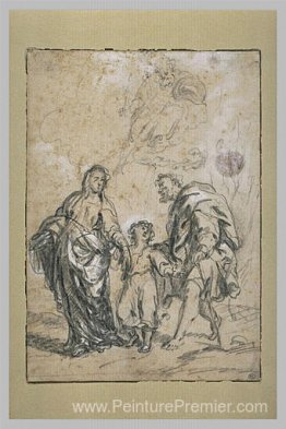 Le nourrisson Jésus, entre la Vierge et Saint Joseph