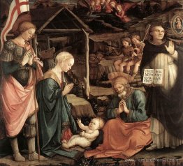 Adoration de l'enfant avec des saints