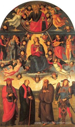 La vierge intronisée, avec des anges et des saints, alterpiece d