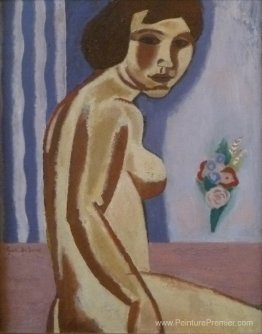 Femme nue avec bouquet de fleurs