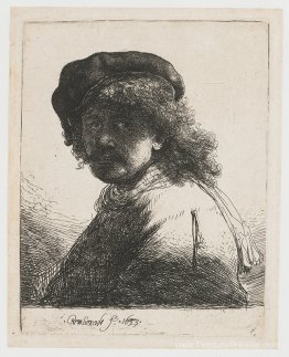 Autoportrait dans une casquette et écharpe avec le visage sombre