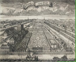 Vue des jardins d'été depuis la rivière Neva