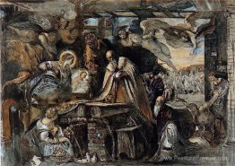 Étude de l'adoration de Tintoretto sur les mages