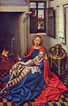Madonna et enfant avant une cheminée