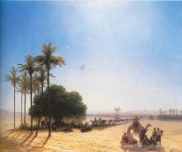 Caravane dans l'oasis. Egypte