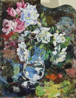 Nature morte avec des fliwers sur palette