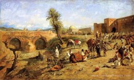 Arrivée d'une caravane à l'extérieur de la ville du Maroc