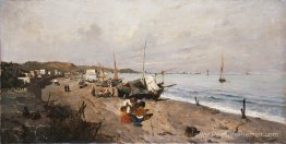 Bateaux et enfants sur la plage