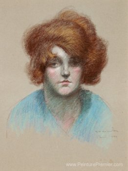 Portrait de femme en chemisier bleu