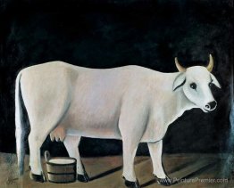 Vache blanche sur fond noir