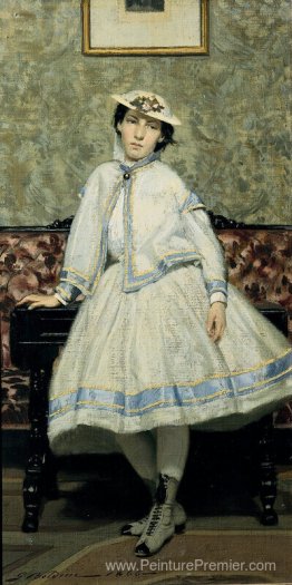 Portrait d'Alaïde Banti en robe blanche