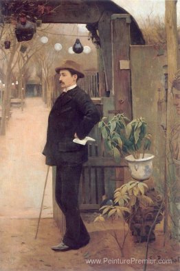 Le peintre Miguel Utrillo dans les jardins du Moulin de la Galet