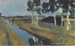 Paysage gris avec canal de marais