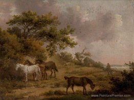 Paysage avec quatre chevaux