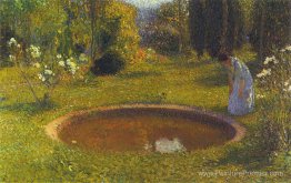 Fille par une fontaine