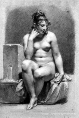 Femme assise nue par une fontaine
