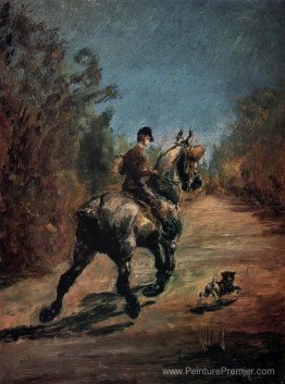 Cheval et cavalier avec un petit chien