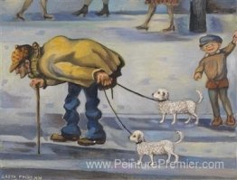 Un homme ordinaire marchant avec ses chiens