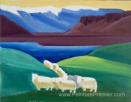 Moutons marchant dans la vallée