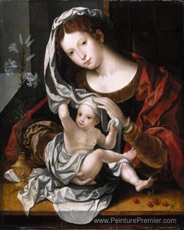 Madonna et l'enfant jouant avec le voile