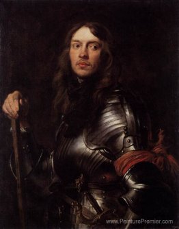 Portrait d'un homme en armure avec une écharpe rouge