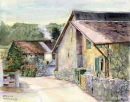 Old Farmhouse dans le village suisse de Saint-Triphon, aquarelle