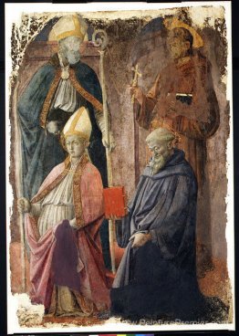 Saints Augustin et Francis, un évêque Saint, et Saint Benoît