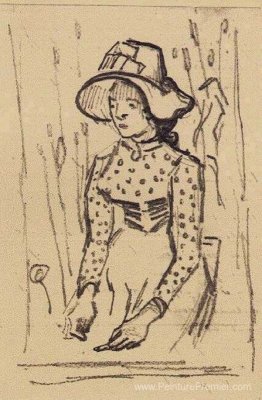 Fille avec un chapeau de paille, assise dans le blé