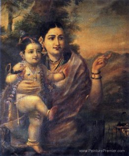 Sri Krishna, comme un jeune enfant avec une mère adoptive Yasoda