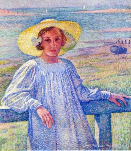 Elisaeth van Rysselberghe dans un chapeau de paille