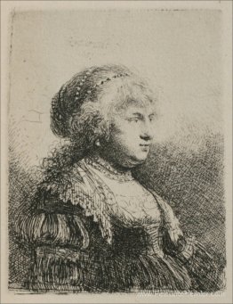 La femme de Rembrandt avec des perles dans ses cheveux