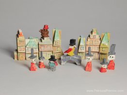 Maisons et figures (oiseaux avec chapeaux)