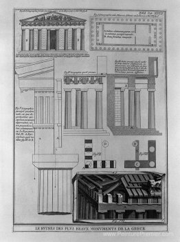 Plan, élévation et détails des temples doriques en Grèce (du Roy