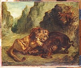 Lion et sanglier