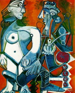 Femme debout nue et homme avec une pipe