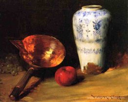 Toujours liife avec vase en porcelaine, pot de cuivre, une pomme