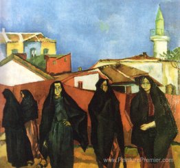 Paysage de Dobrujan avec cinq femmes turques