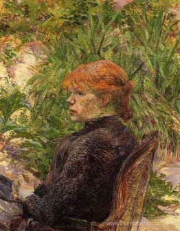 Femme aux cheveux roux assis dans le jardin de M. Forest