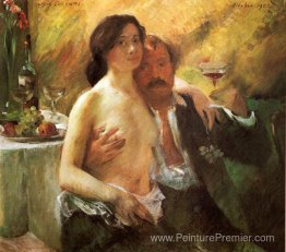 Autoportrait avec sa femme et un verre de champagne