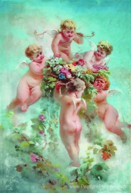 Cupides avec des fleurs